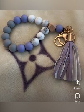 Lavender Marble Beaded Wristlet Keychain with Tassel